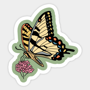 Eastern Swallowtail Butterfly on Pink Flowers Sticker